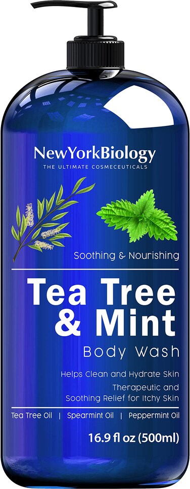 New York Biology Tea Tree Mint Body Wash for Men and Women - Moisturizing Body Wash Helps Fight Athletes Foot, Itchy Skin, Jock Itch, Toenail Fungus, Ringworm, Body Odor, Acne and Eczema - 16.9 Fl Oz