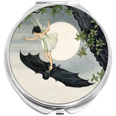 NewCharms Girl Riding Bat Art Nouveau Compact with Mirrors - Perfect Pocket and Purse Size Folding Mirror for Applying Make Up Anywhere