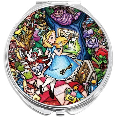 NewCharms Alice in Wonderland with Cat and Mouse Compact with Mirrors - Perfect Pocket and Purse Size Folding Mirror for Applying Make Up Anywhere
