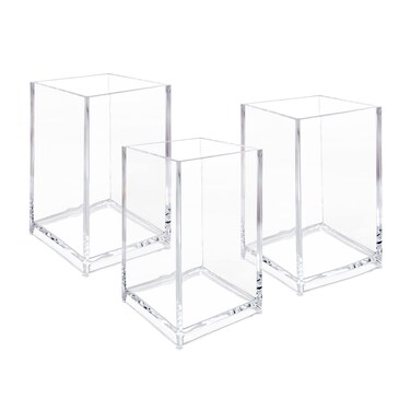 3 Pack Clear Acrylic Cosmetic Pencil Pen Holder Cup, Clear Makeup Brush Holder, Desk Acrylic Brushes Storage