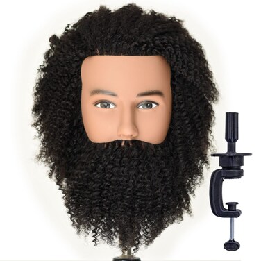 Male Mannequin Head 8"-10" 100% Human Hair Curly Hair Hairdresser Cosmetology Mannequin Manikin Training Head Hair and Free Clamp Holder