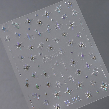 5D Glitter Diamond Star Nail Stickers for Nail Art Laser Silver Stars Nail Art Stickers Shiny Rhinestones Nail Design Star Sticker for Nails DIY Decorations Luxury Nail Decals Women Manicure 1Pcs