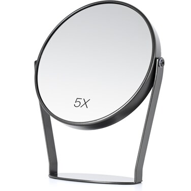 5X Magnifying Makeup Mirror, 6 inch Double Sided Desk Mirror, 1X/5X Magnification Round Vanity Mirror, Black Metal Tabletop Mirror