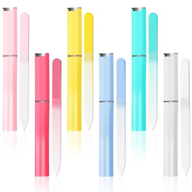 NICEMOVIC 6 Pack Glass Nail File with Case, Unique Christmas Gifts Stocking Stuffers for Women Adults, Crystal Fingernail Files Set, Double Sided Finger Nail Files, 6 Colors Macaron Gradient Buffers