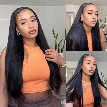 nicene Long Straight Headband Wigs for Women Charming Looking Natural Black Headband Glueless Wig for Everyday Party Use (1B#)