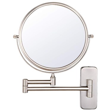 Nicesail Brass Make up Mirror Wall Mounted,1X and 7X Double-Sided Magnifying Mirror Brass Vanity Mirror for Bathroom Wall Extendable Swivel, Antique Brass Finish (8 Inch, 7X)