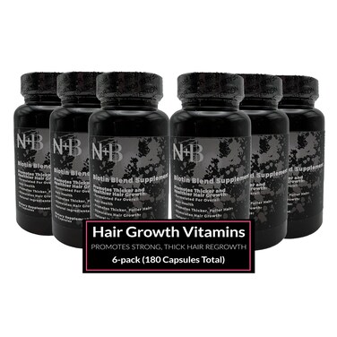N+B Hair Growth Vitamins - with Biotin, Vitamin C, Zinc, and Vitamin B12 - Natural-Based Hair Care Formula - Made in The USA - (30 Day Supply)(6-Pack)
