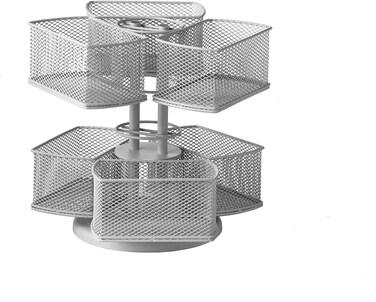 Nifty 2-Tier Cosmetic Organizing Carousel - Silver Powder Coat Finish, Spins 360-Degrees, Cosmetic Bathroom or Bedroom Vanity Storage, Beauty Supplies Organizer, Lazy Susan Platform