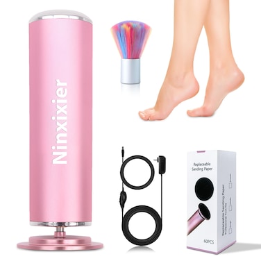 Electric Foot File, Electric Foot Callus Remover Feet Pedicure Tool, with Adjustable Speed 60 Pcs Sandpaper Discs and Dust Brush, Callus Remover Grinder for Dead Dry Crack Skin Men Women - Pink