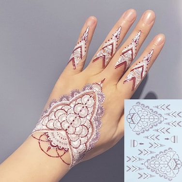 Tattoo Brown Red Two-tone Lace Sexy Mandala Flower Tattoo Hand Temporary Tattoo Bow Sticker Body Art Beauty 5 sheets