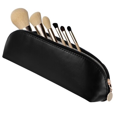 Leather Makeup Brush Case Pouch with Zipper, Portable Travel Makeup Brush Holders, Make up Brush Bag for Women Outdoor Travel Holder(Black)