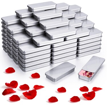 Norme 100 Pcs Silver Slide Top Small Tins Containers Rectangular Cosmetics Metal Boxes Small Lip Balm Containers Metal Tins with Lids for Lip Balm Jewelry Crafts Pills, 3.15 x 1.38 x 0.43