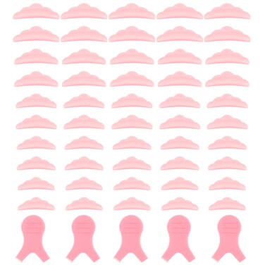 55 PCS Lash Lift Pads - DIY Eyelash Lift Pads Kit with 5 Sizes (S M M1 M2 L), Includes 5 Eyelash Combs, Reusable Soft Silicone Shields for Eyelash Perm, Curling, and Lifting at Home (Pink)