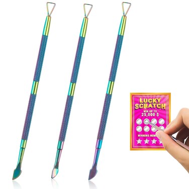 3 PCS Lottery Ticket Scratcher Tool, Dazzling Colour Lottery Scratch Off Tool, Multi-Use Cuticle Pusher and Scraper Lotto Scratcher Tool for Adults Lottery Ticket Roll Stickers Labels Films