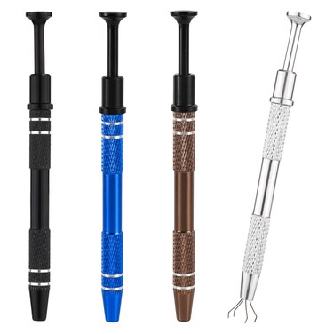 4pcs 4-Claw Jewelry Pick Up Tool, Stainless Steel Piercing Ball &amp; Jewelry Grabber Ic Chip Pickup Tool Diamond Tweezers Prong Holder Claw for Mini Small Parts Pearl Electronic Components (Type 3)