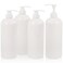 Empty Shampoo Bottles with Pumps,32 Oz Refillable Shampoo &amp; Conditioner Bottles 4-Pack, Black Pump Soap Dispensers, Large 1L Plastic, Eco-Friendly Body Wash Containers (White)
