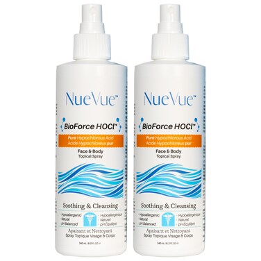 BioForce HOCl - Pure Hypochlorous Acid Spray for Face Travel Size Toner &amp; Cleanser - Made in Canada - Acne-Prone Skin &amp; Eczema, Piercing aftercare, pH Balanced, Non-comedogenic - NueVue (2.3 oz)