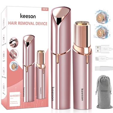 Facial Hair Removal for Women, Painless Womens Facial Hair Remover with 2 Replacement Heads, Lipstick-Sized, USB Rechargeable, Facial Hair Remover for Upper Lip,Chin,Peach Fuzz,Mustache (Pink)