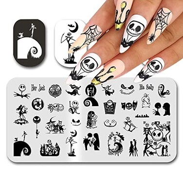 Halloween Nail Stamping Plate Nightmare Before Christmas Nails Stamping Kit The Day of Dead Ghost Holiday Nail Stamping Plate Nail Stamper Kit for Women Girls DIY Salon
