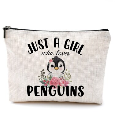 OHSUL Just A Girl Who Loves Penguins Makeup Bag,Cute Floral Baby Penguin Cosmetic Bag Travel Pouch,Penguin Lovers Gifts,Women Teen Girls Gifts,Daughter Gifts