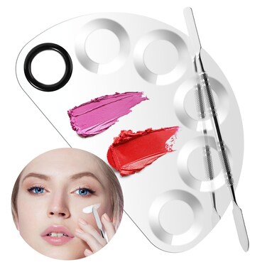 Makeup Mixing Foundation Palette Tools - Stainless Steel Nail Art Palette with Makeup Foundation Spatula Professional Cosmetic Mixing Makeup Palette Tray for Eye Shadow Eyelash Lipsticks Nail Art