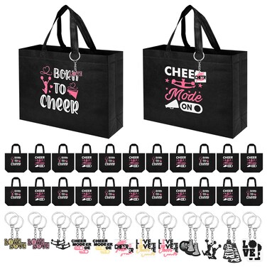 Olgaa 48 PCS Cheerleader Gifts: 24 PCS Cheer Bags &amp; 24 Black Cheer Keychains