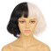 Onedor Women's Short Curly Black &amp; White Synthetic Wavy Hair Cruella Cosplay Wigs (Style 2)