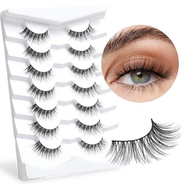 Onlyall Natural Lashes Wispy Lashes Natural Look False Eyelashes Natural Flared Eyelashes False Eye Lashes Soft Fluffy Lashes 7 Pairs D12 Flirty-13mm