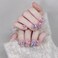 Press on Nails Coffin Short 24Pcs Acrylic Glitter False Nails with Pink and Purple Heart Rhinestone Designs Glossy Full Cover Reusable Artificial Square Fake Nails Sets with Glue for Women Girls