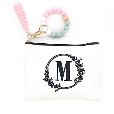 Embroidered letter combination cosmetic bag，Personalized Present Bag, Suitable for Wedding, Birthday, Holiday, is a Great Gift for Women, Mom, Teachers, Friends, Bridesmaids (M)