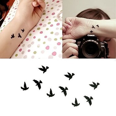 Small Cute Temporary Tattoo Black Bird (Set of 2)
