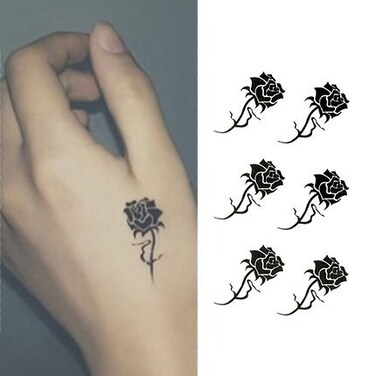 Small Cute Temporary Tattoo Hand Black Roses (Set of 2)