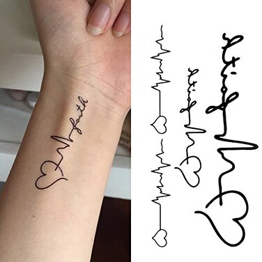 Small Cute Temporary Tattoo Love Heartbeat (Set of 2)