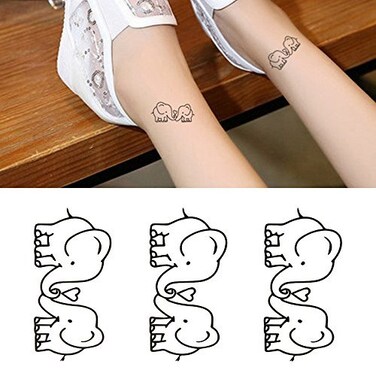 Small Cute Temporary Tattoo Two Couple Elephants (Set of 2)