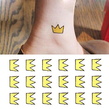 Small Cute Temporary Tattoo Yellow Crown Ankle (Set of 2)