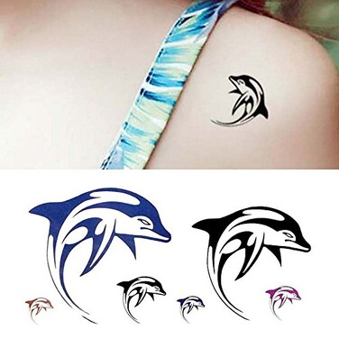 2 Sheets Small Cute Temporary Tattoo Stickers Dolphin Arm suit for Kids Women Fake Tattoos That Look Real and Last Long
