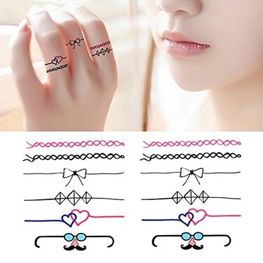 2 Sheets Small Cute Temporary Tattoo Stickers Bow Ring Lovers Heart for Men Women Teens