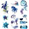 6 Pieces Small Cute Dream Blue Sea Marine Octopus Jellyfish Starfish Whale Drift Bottle Temporary Tattoo