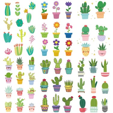 6 sheets Waterproof Temporary Tattoo Stickers for Kids Children Cute Finger Wrist Cactus Potted Flower for Grils Boys