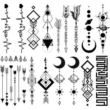 8 Sheets Arm Temporary Tattoos Arrow Heartbeat Moon Sun Square Triangle Totem Symbol
