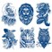 6 Sheets Semi Permanent Fake Waterproof Temporary Tattoo Adult Body Art Long Lasts 1-2 Weeks, Animal Set Peacock Lion Koi Carp Tiger Owl Dragon Deep Blue, Realistic Body Art Sticker
