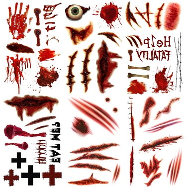 6 Sheets Halloween Realistic Scar Waterproof Temporary Tattoo Stickers Eyeball Wound Blood Bone Hand Scratch Cover
