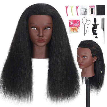 18" Mannequin Head Human Hair with 100% Real Hair Hairdresser Cosmetology Mannequin Doll Head for Practice Braiding Hairstyling with Free Table Clamp Stand (18 Inch)