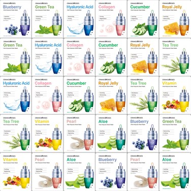30 Pcs Combo Vital Ampoule Sheet Mask, Korean Facial Skincare Sheet   Simple &amp; Effective Skincare Routine   Moisturization   Wrinkle Care   Brightening (30 Pcs Combo)