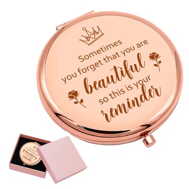 ORIGACH Rose Gold Compact Mirror with Gift Box for Women Personalized Inspirational Compact Mirror Birthday Gifts for Women, Friends Female, Mom,Sister or Coworkers
