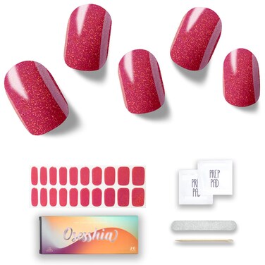 Semi Cured Gel Nail Strips, 20 pcs Nail Wraps, Glaze Gel Nail Stickers, Salon Quality French Manicure, Full Decal Gel Polish Strips, Long Lasting SCG, UV Lamp Required (Valentine Velvet)