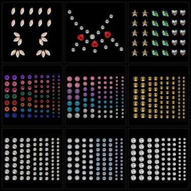 Face Jewels Stickers Gems, 9 Sheets Eye Body Face Gems, Rhinestone Eye Body Jewels Stickers, Self Adhesive Rhinestones Rainbow Face Gems for Women Festival Accessory