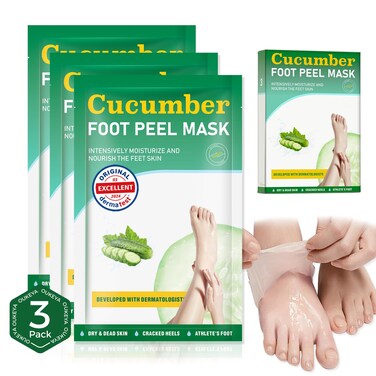 Foot Peeling Mask 3 Pairs: Peeling Foot Mask Dermatologically Tested Repairs Heels &amp; Removes Dry Dead Skin for Baby Soft Feet Exfoliating Foot Peel Mask for Dry Cracked Feet Athletes Foot Treatment