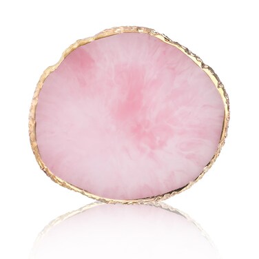 Ouligay Resin Nail Art Palette Makeup Mixing Palette Gold Edge Nail Art Tool Gel Design Nail Art Makeup Mixing Tray DIY (Pink)