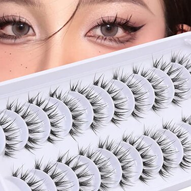 outopen 10 Pairs Clear Band Manga Lashes Natural Look 12MM Anime Lashes Spiky Japanese Korean Asian False Eyelashes Look Like Individual Clusters(Y18 12MM)